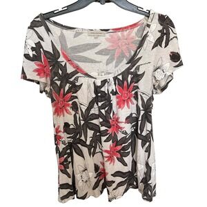 Rocha John Rocha‎ Blouse Womens Size 14 UK 42 Top Floral Cap Sleeve Coral Beige